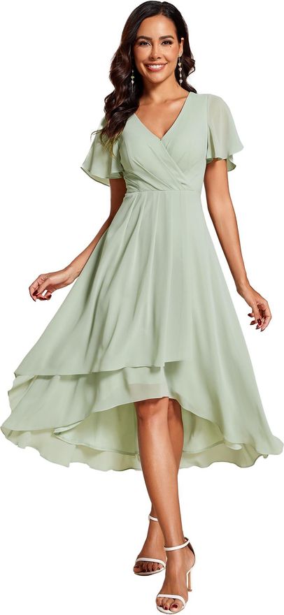 Ever-pretty Womens Chiffon V-Neck Short Wedding Guest Dress with Ruffled  Sleeves Mint Green 30UK from 59.99 - on Stylight
