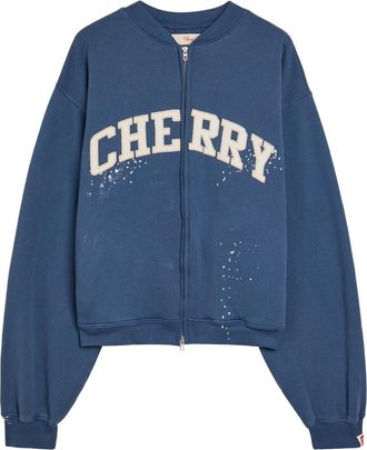 Cherry Los Angeles Logo Appliqu&eacute;d Zip-through Cotton Sweatshirt - Blue - XL