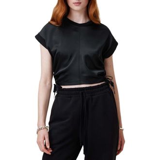 AllSaints Mira Cinched Side Satin T-Shirt in Black at Nordstrom, Size X-Small