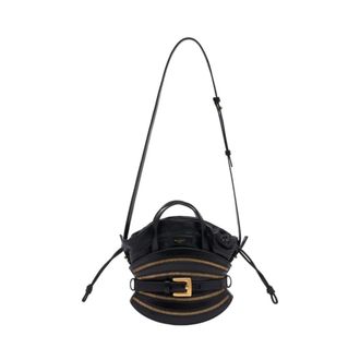 Balmain Handbags, female, Black, Size: ONE SIZE Black Leather Mini Bag with Drawstring