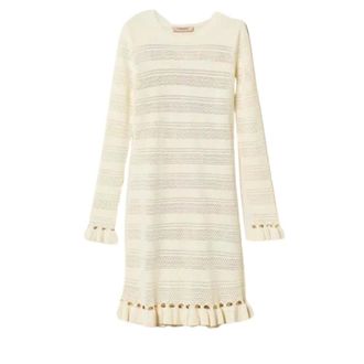 Twinset Knitted Dresses, female, White, Size: M Ruffled Hem Knitted Dress