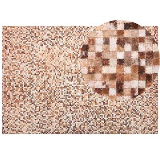 Beliani Alfombra R&uacute;stica Boho De Piel Marr&oacute;n Y Beige Patchwork 160 X 230 Cm Moderna Torul