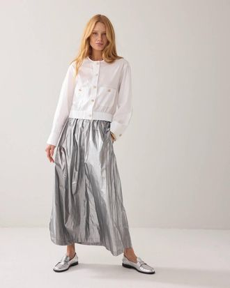 Summum Cotton Polyester Blend Maxi Skirt In Shiny Silver
