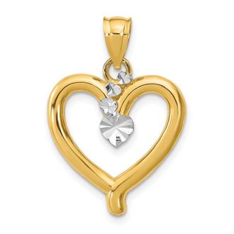 Diamond2Deal 14k Yellow Gold Rhodium Diamond-cut Heart Charm