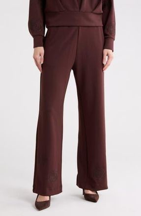 T Tahari Rose Embroidered Scuba Knit Pants in Chocolate at Nordstrom Rack, Size X-Small