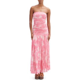 Bardot Solana Blurred Floral Drop Waist Mesh Maxi Dress in Pink Floral at Nordstrom Rack, Size 4