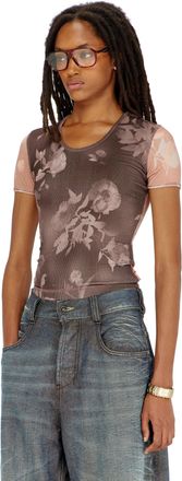 Diesel Top in floral-print ribbed jersey - Tops - Woman - Multicolor