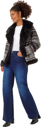 DUSK Womens Faux Fur Jaquard Aviator - Grey - Size 18 UK