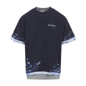 Balenciaga T-shirt met laagjes - Heren - Tops - Blauw - Maat: S Katoen
