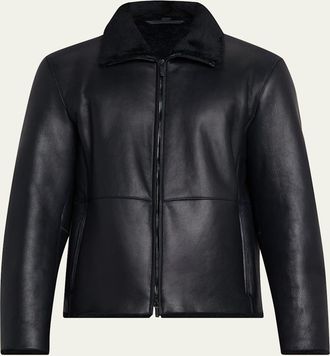 Giorgio Armani Mens Sheepskin Shearling-Collar Full-Zip Blouson