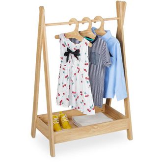 Relaxdays Relaxdays Stand Appendiabiti per Bambini, Scomparto e 3 Grucce, Guardaroba a Giorno, HLP: 98,5x62x40 cm, Bamb&ugrave; Naturale