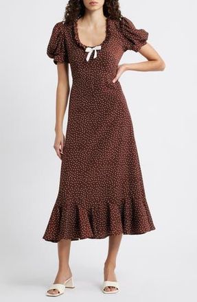 Sister Jane Knick Knack Ruffle Puff Sleeve Maxi Dress in Brown at Nordstrom Rack, Size Large