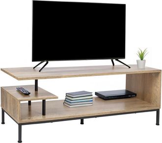 Relaxdays Mueble Tv Relaxdays, 3 Estantes Abiertos, Para Tv Hasta 55, Medidas 40x106x39,5 Cm, Natural/negro