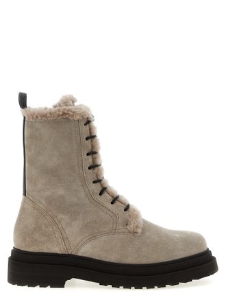 Brunello Cucinelli Suede Combat Boots Monile Boots And Ankle Boots Gray