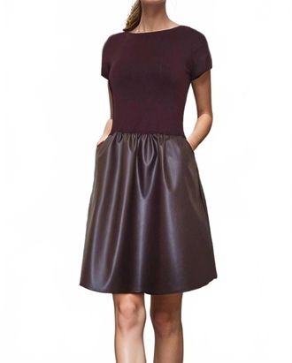 Vava Elle Cap Sleeve Dress In Dark Wine Vegan Leather