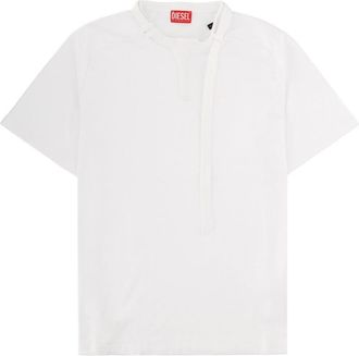 Diesel White Solid Round Neck T-Shirt