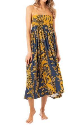 Maaji Amber Vine Volie Strapless Cover-Up Dress in Yellow at Nordstrom, Size Large