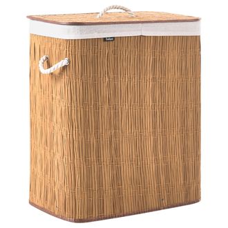 Beliani Cesto Para La Ropa Sucia Plegable Con Tapa Forro Extra&iacute;ble De Dos Compartimentos De Tela Hecho A Mano Cuarto De Ba&ntilde;o 100l Marr&oacute;n Arraias