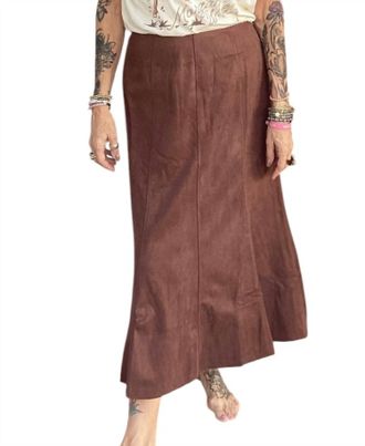THML Clothing Long Suede Skirt In Brown