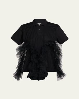 Comme Des Gar&ccedil;ons Tiered Tulle Polo Shirt