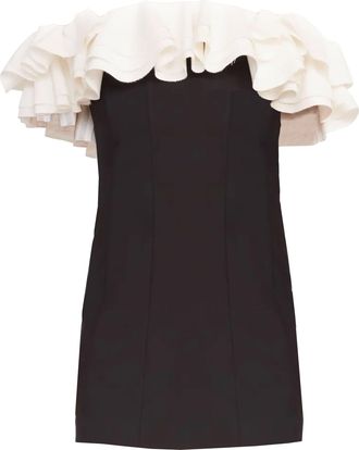 Staud Womens Kiara Off The Shoulder Ruffled Neckline Black Sheath Dress