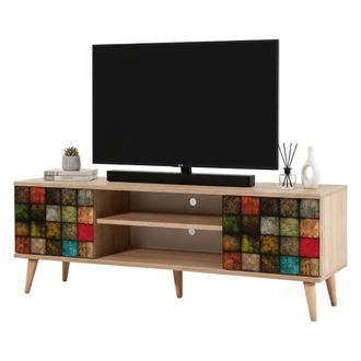 Dmora Dmora - Mueble De Televisi&oacute;n Amalthea, Aparador De Sal&oacute;n, Mueble Bajo Para Tv, Base De Pared Equipada, 140x40h50 Cm, Roble Y Multicolor, Con Embalaje 