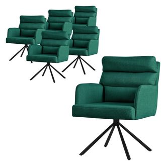 ML Design 6x Sillas De Comedor Giratoria, Verde Oscuro Asiento Cocina Con Respaldo Extra&iacute;ble Y Reposabrazos Dise&ntilde;o Ergon&oacute;mico Mueble Tapizado Con Funda De Poli&eacute;