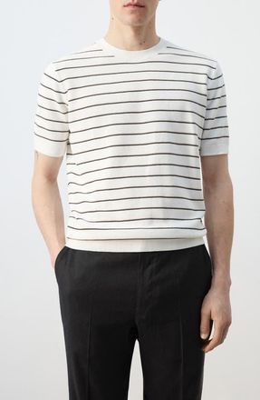 Mango Stripe Cotton Knit Shirt in Off White at Nordstrom, Size Medium
