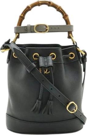 Gucci Pre-owned Bucket Bags, female, Black, Size: ONE SIZE Pre-owned Vintage Bamboo Bucket Bag