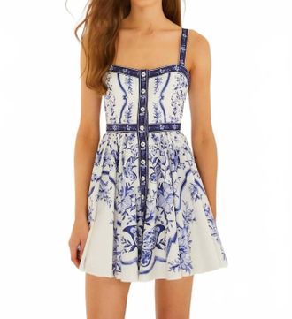Farm Rio Womens Porcelain Garden Buttoned Organic Cotton Mini Dress In Off-White