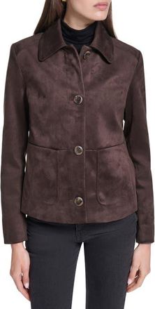 Cole Haan Faux Suede Button Front Jacket in Dark Chocolate at Nordstrom, Size X-Small
