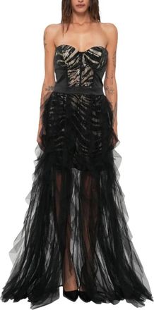 Just Cavalli Lange Jurk met Mix van Pailletten - Dames - Feestkleedjes - Zwart - S - Pailletten - Kleedjes