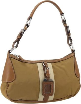 Prada Pre-owned Shoulder Bags, female, Beige, Size: ONE SIZE Pre-owned Nylon Shoulder Bag