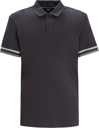 BOSS striped-cuff polo shirt - Grey