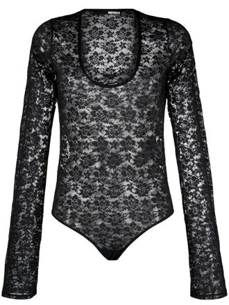 Rotate floral-lace long-sleeved body - women - Spandex/Elastane/Polyester/Polyester/Spandex/Elastane - 34 - Black
