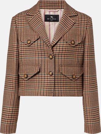 Etro Houndstooth cropped wool blazer