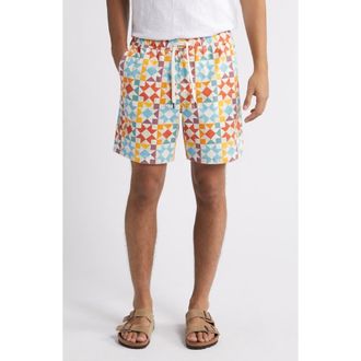 Treasure & Bond Quilt Print Stretch Cotton Drawstring Shorts in Ivory- Multi Textured Quilt at Nordstrom Rack, Size X-Large