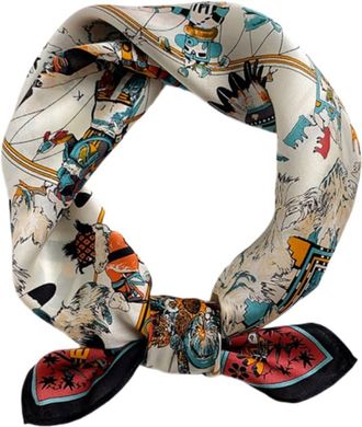 Generic 100% Real Mulberry Silk Women Small Square Neck Scarfs 21 Lightweight Headscarf Fashionable Printed Neckerchief (Totem)