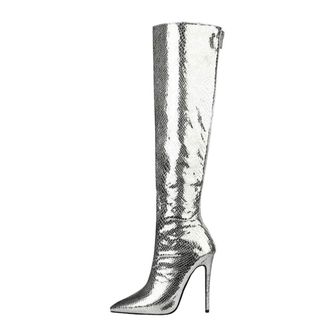 Generic Womens Over The Knee Pointed Toe Silver Long Boots Shoes