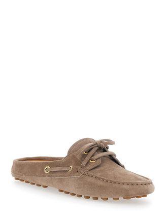 Tod's Womens Loafers With Side Laces, Brown Suede Calf Leather