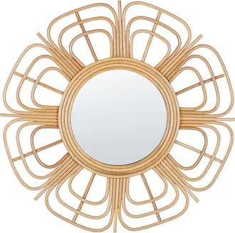 Beliani Beliani - Espejo De Pared De Rat&aacute;n Beige 60 Cm Forma De Sol Boho Sala De Estar Dormitorio Pasaku
