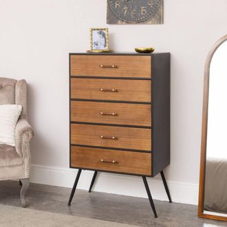 Melody Maison Mid-Century Modern Wooden & Black 5 Drawer Tallboy - Industrial Range