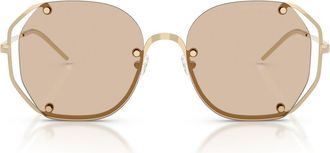 Emporio Armani 54mm Irregular Sunglasses in Shiny Pale Gold/Light Brown at Nordstrom