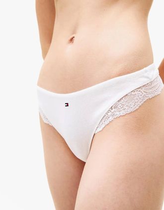 Tommy Hilfiger Womens Tommy Hilfiger LACE TRIM Womens Dipped Thong White - Size: 10