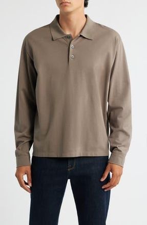 Frame Denim Long Sleeve Piqu&eacute; Polo in Smoky Mocha at Nordstrom Rack, Size Xx-Large