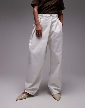 Asos denim wrap detail wide leg jeans in ecru-White