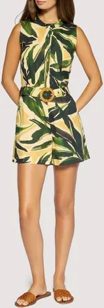 Lost + Wander Palm Serenade Cotton Romper in Green-Multi at Nordstrom, Size X-Small