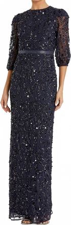 Mac Duggal Sequin Maxi Gown In Blue