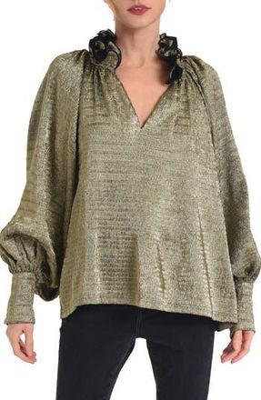 Ciebon Frida Metallic Ruffle Collar Trapeze Top in Gold at Nordstrom Rack, Size X-Small