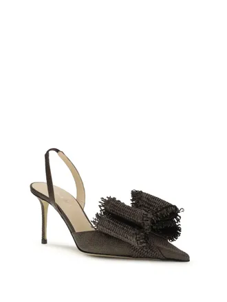 Mach & Mach Raffia Bow Slingback Pumps - Mocha